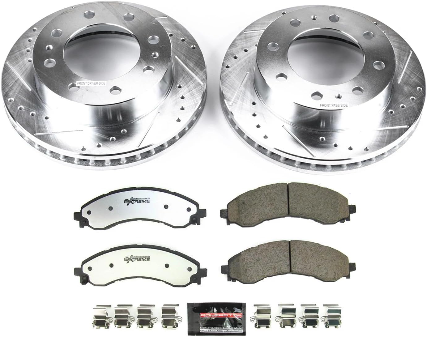 PowerStop Front Brake Kit For Chevrolet Express 2500 2021-23 |Express 3500 2021-23 |GMC Savana 2500 2021-23 - Truck & Tow Carbon Fiber Ceramic Brake Pads + Drilled & Slotted Rotors Upgrade, K8746-36