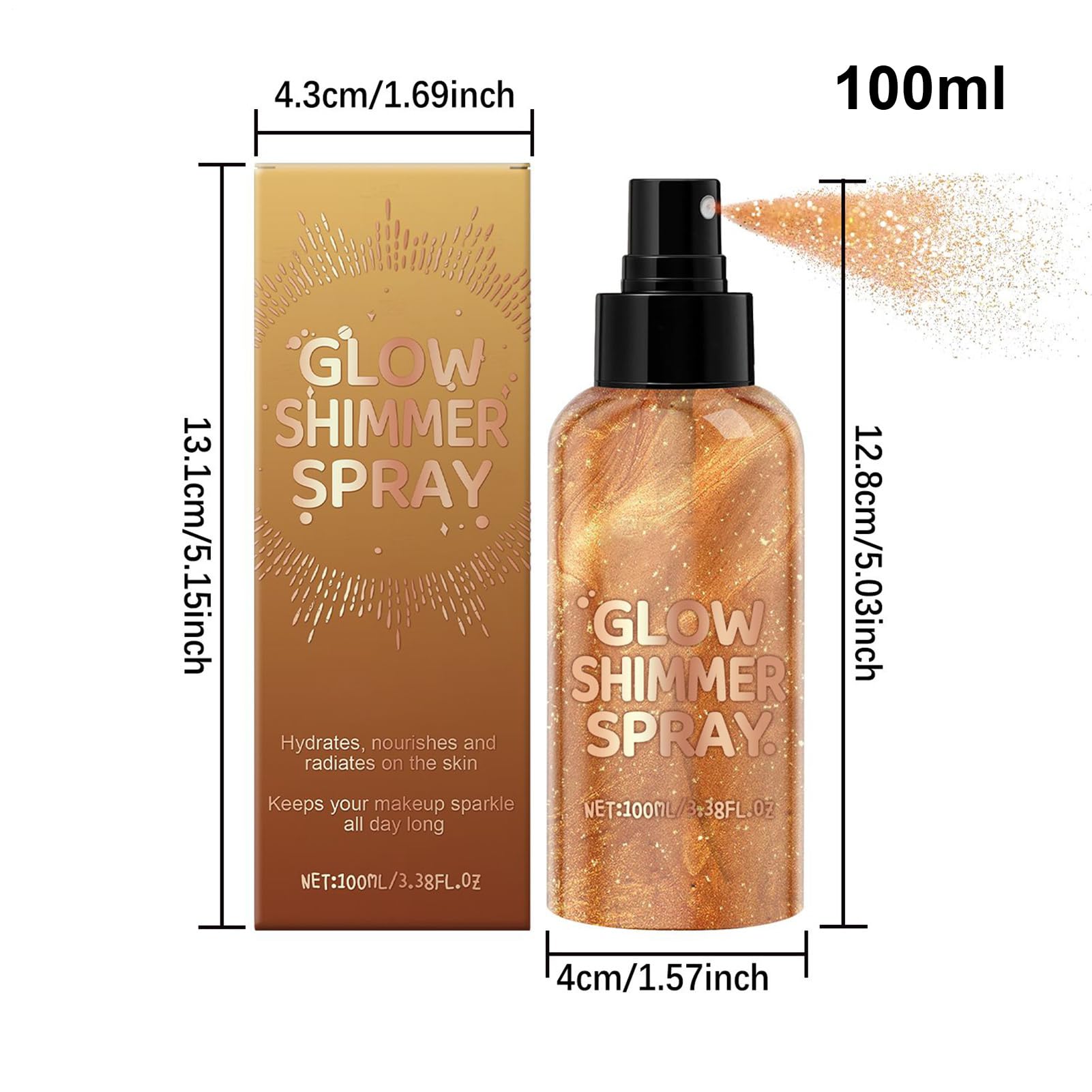 Body Glitter Spray, 100 ml Shimmer Mist for Hair & Skin, Moisturizing Glitter Spray, Long Lasting, for Nightclub, Festival, Prom Makeup Wife Women Teens Adult