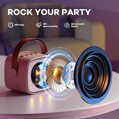 Miniatura 105 de Mini máquina de karaoke con 2 micrófonos inalámbricos para niños y adultos, altavoz Bluetooth portátil, regalo de cumpleaños de Navidad 2025