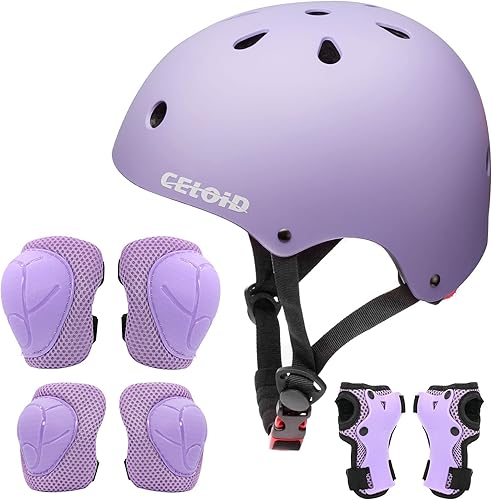 Juego de almohadillas para casco de bicicleta, patinaje para niños, rodilleras y coderas, muñequeras para niños de 5-8-10-12-14-16 años para niñas,