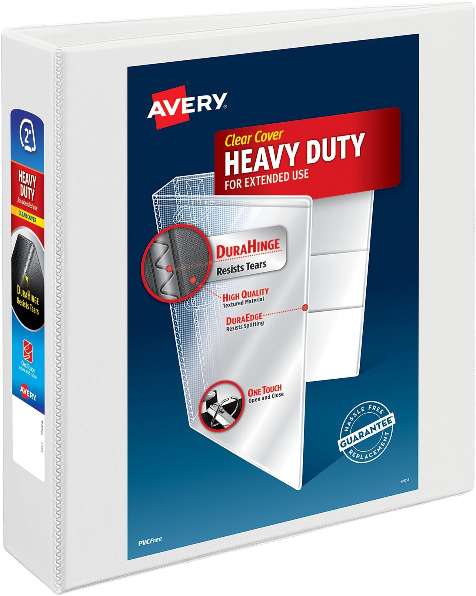 Avery Heavy-Duty View 3 Ring Binder, 2" One Touch Slant Rings, Holds 8.5" x 11" Paper, 1 White Binder (05504)