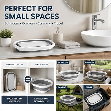 Collapsible Washing Up Bowl, Foldable PP+TPE Basin, 3.5L Grey