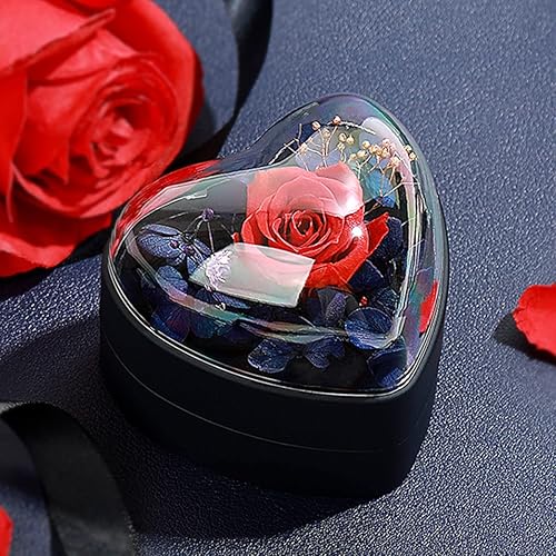 Miniatura 2 de Caja con colgante de rosa preservada, caja de joyería de terciopelo en forma de corazón para el día de San Valentín, día de la madre, boda,