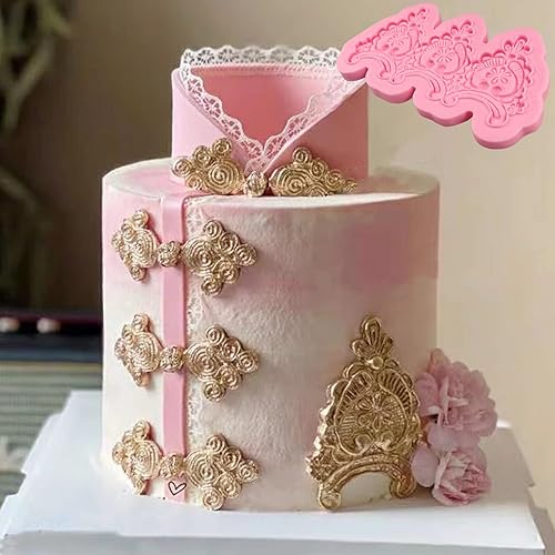 Miniatura 2 de Molde de decoración barroco para tartas en relieve, 3 piezas, moldes de silicona para fondant de encaje para chocolate, caramelo, mousse,