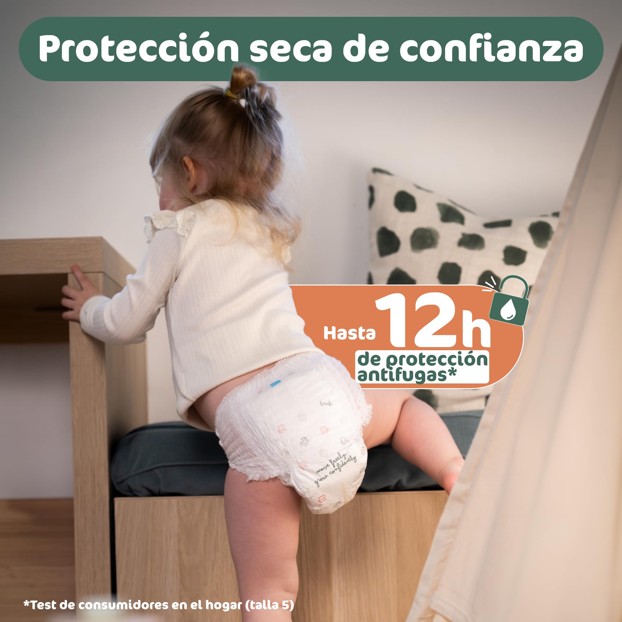 Naty FreeMovers Pañales Braguita, Talla 5 (12–18kg), 80 unidades | Para Piel Sensible, Bebé Pants Hipoalergénicos, Hasta 12 Horas de Protección contra Fugas, Suaves, Sin Perfume, Elástica