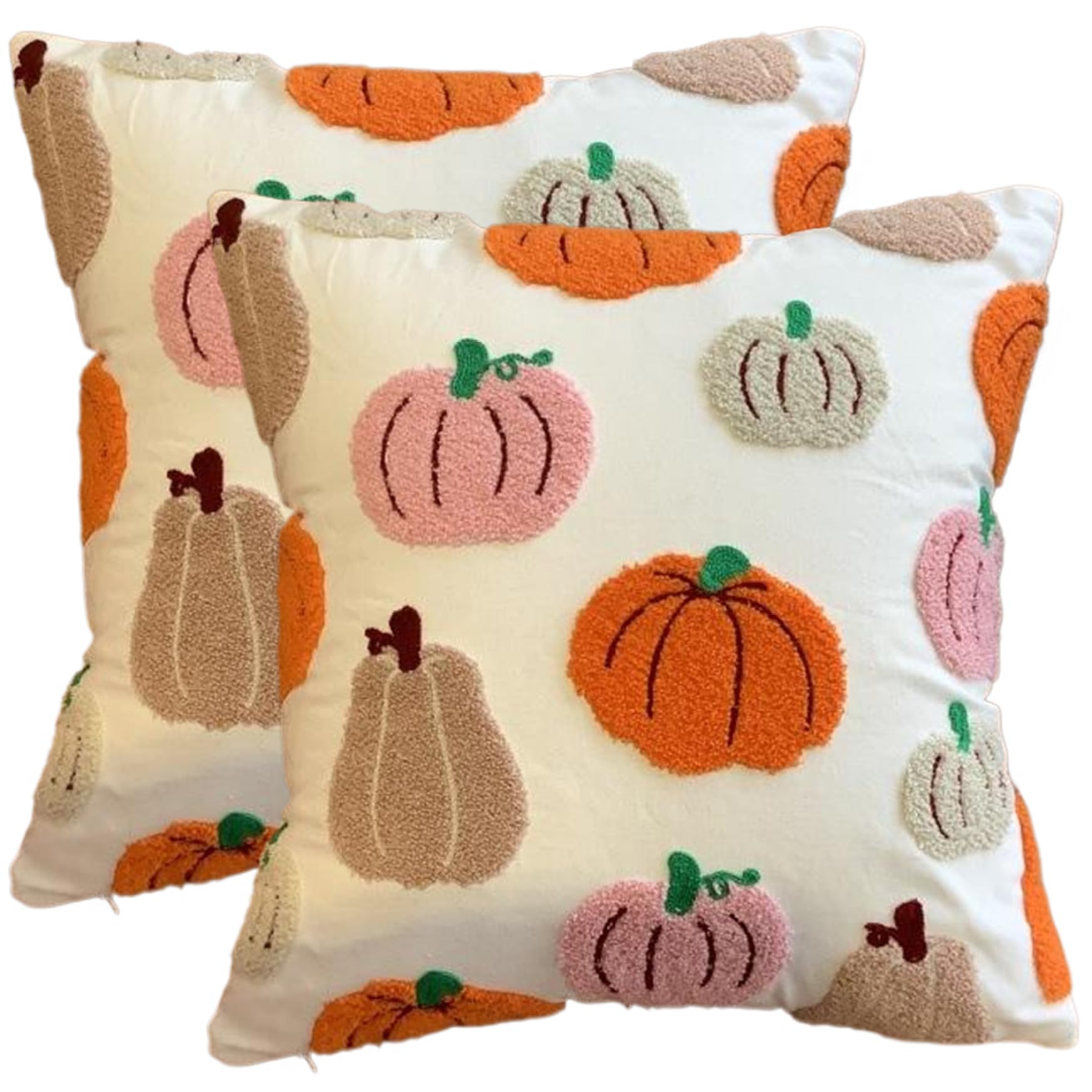 Pesoncarl Halloween Decorations, 2Pcs Pumpkin Pillow Covers 18x18 Inch Fall Embroidered Pillow Covers Halloween for Home, Sofa, Couch