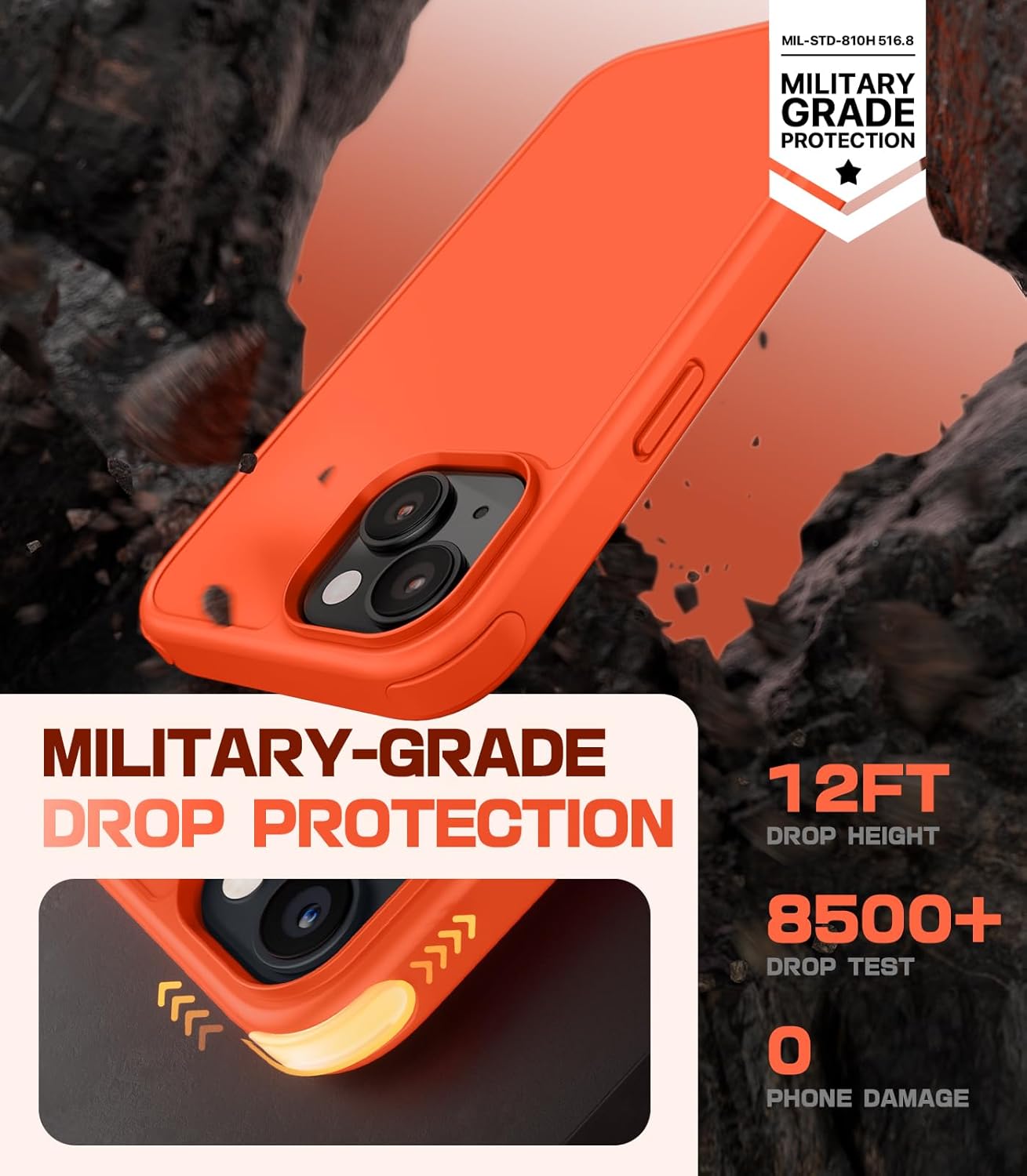 Mobnano for iPhone 14 & iPhone 13, Compatible with MagSafe – Frosted Matte Shockproof, Replaceable Anti-Collision Corners & Buttons (2 Colors), Slim Fit & Full Protection Phone Cover - Neon Orange