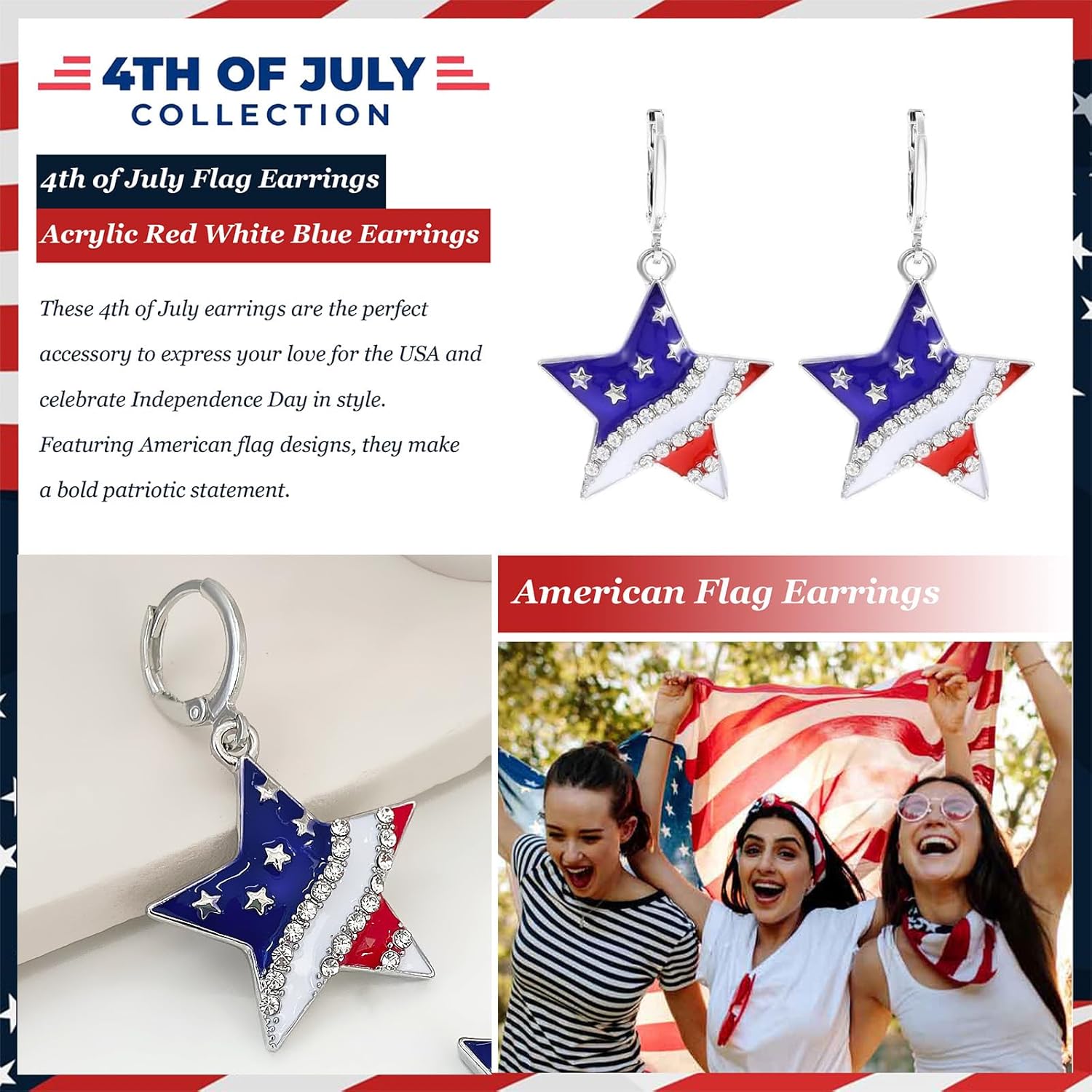 American Flag Earrings Patriotic Red White Blue Earrings for Women 4th of July USA Dangle Drop Earring Independence Day Star Earring Jewelry - Image 5