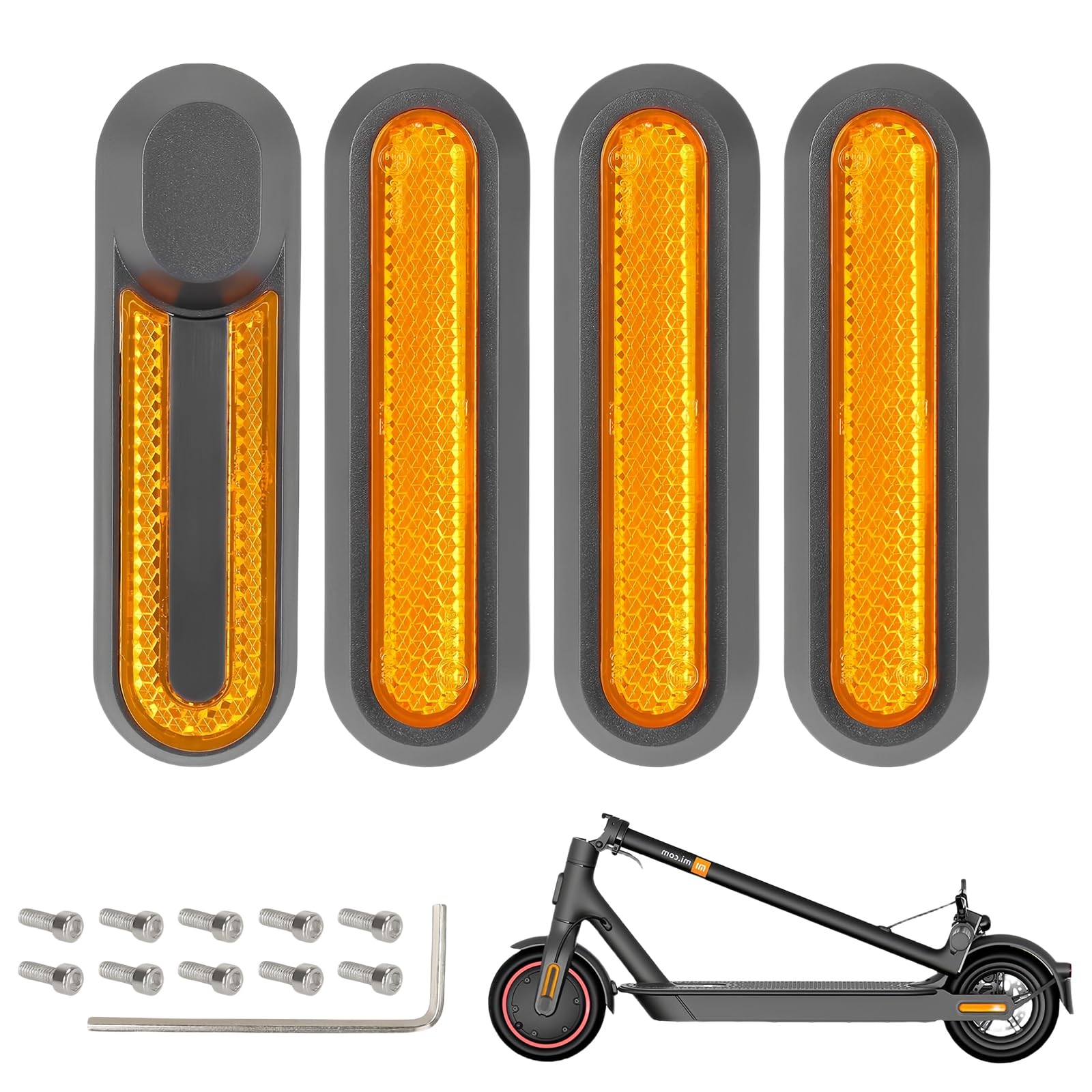 Diyxisk Patinete Electrico Tiras Reflectantes, 4 Piezas Accesorios Patinete, Patinete Tiras Reflectantes, Adecuado para Scooter Eléctrico Xiaomi M365/Pro/Pro2/1S (Amarillo)