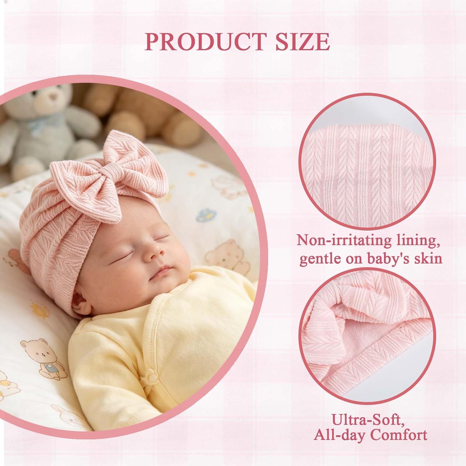 4 Pcs Newborn Baby Girl Hats with Bow Infant Beanies Head Cap New Born Hospital Bows Hat for Babygirl 0-6 Months