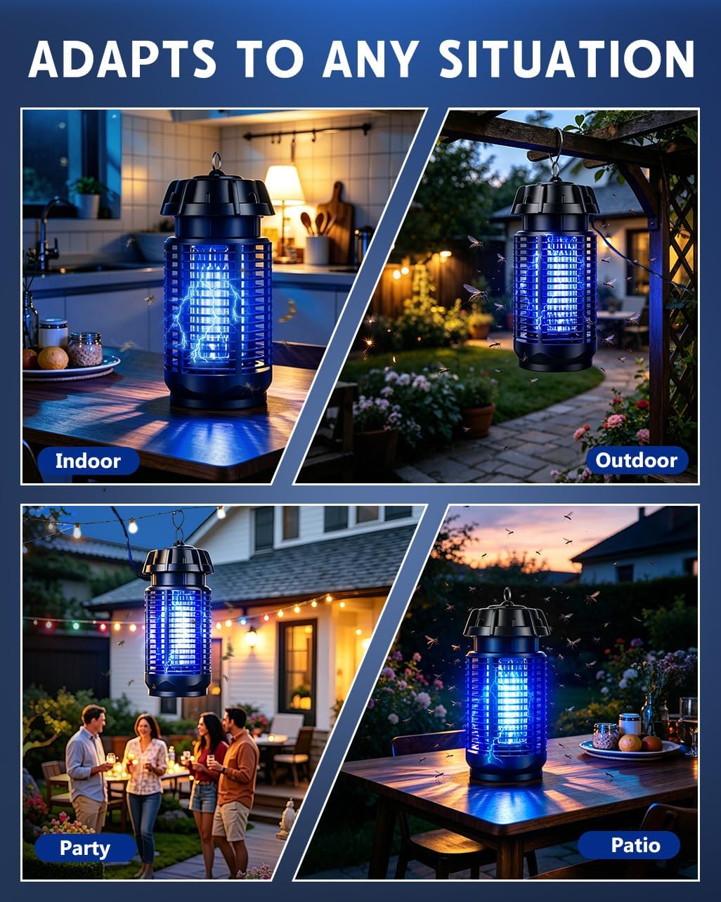 Bug Zapper Outdoor & Indoor 4200V Electric Mosquito Zapper - Waterproof Bug Repellent 365nm UV Light, 20W Fly Zapper for Home Patio Yard Camping, One-Button Easy Operation