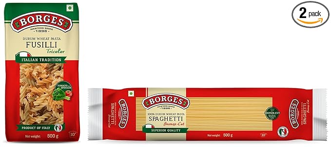 Borges Tricolor Fusilli Durum Wheat Pasta, 500 Grams & Borges Spaghetti Durum Wheat Pasta, 500 Grams