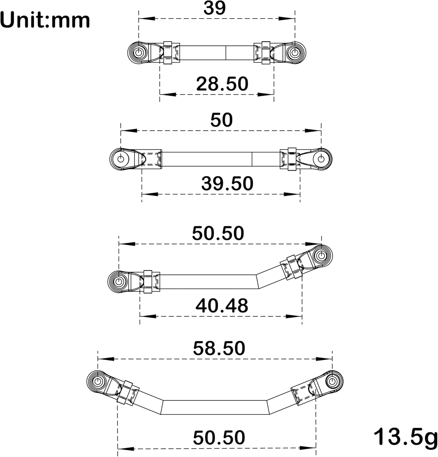 MEUS Racing SCX24 Links Double Bent Links High Clearance Chassis Links Set for Axial SCX24 C10 Bronco Wrangler 1/24 RC Crawler (Aluminum Alloy)
