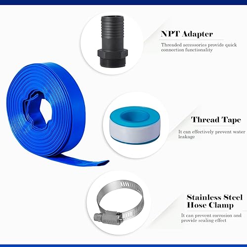 Miniatura 58 de Eastrans Manguera de retrolavado de piscina de 2 pulgadas x 25 pies, manguera de descarga plana resistente, resistente a la intemperie y a las Azul