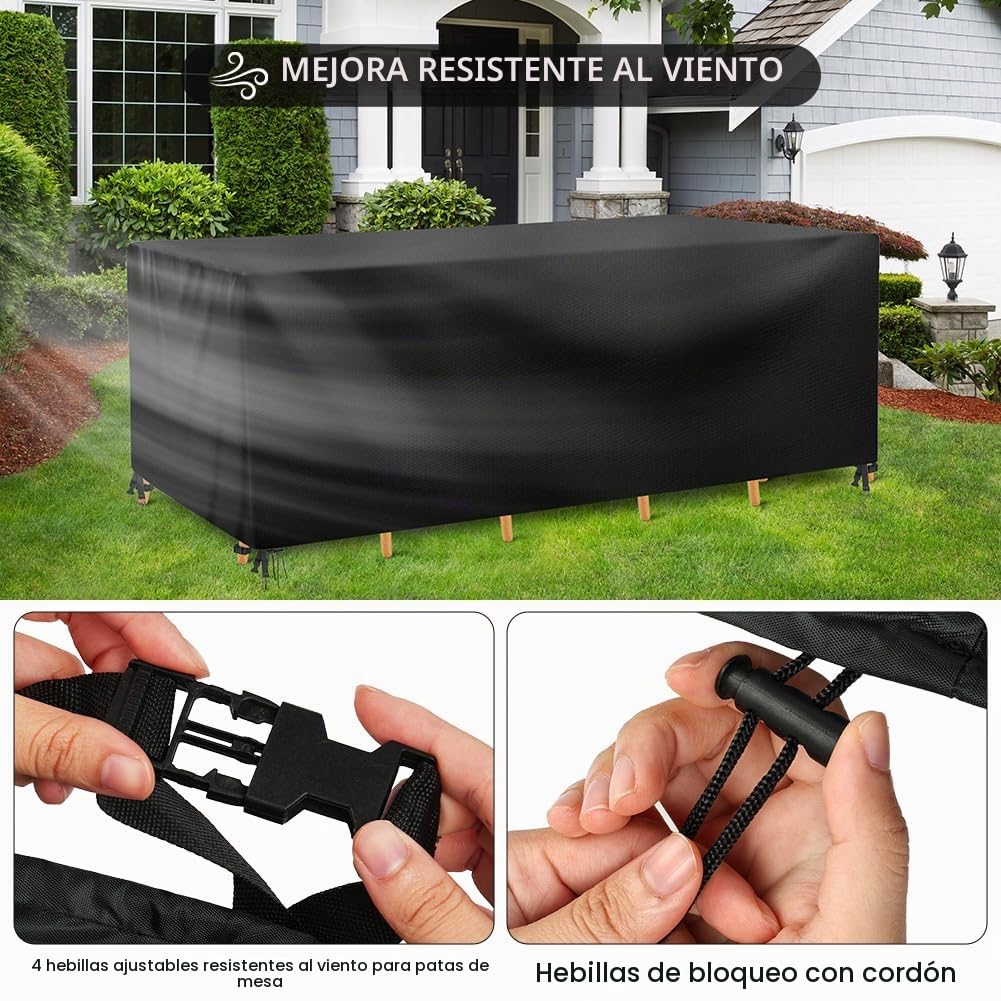 AOOWU Funda Sillas Jardin Apilables, 210D Tela Oxford Funda Sillas Exterior Impermeable con Cordón,Resistente al viento y a los rayos UV Funda para Sillas para Silla Apilables Jardin (185X120X74CM)