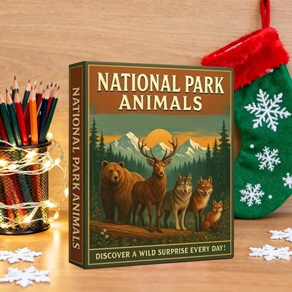 2025 National Park Countdown 2D Acrylic 24 Pieces Animal Pendants | Christmas Calendar Pendant for Holiday Birthday Offices Home Car Room Classroom School Apartment Vacation