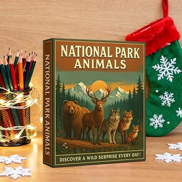 2025 National Park Countdown 2D Acrylic 24 Pieces Animal Pendants | Christmas Calendar Pendant for Holiday Birthday Offices Home Car Room Classroom School Apartment Vacation