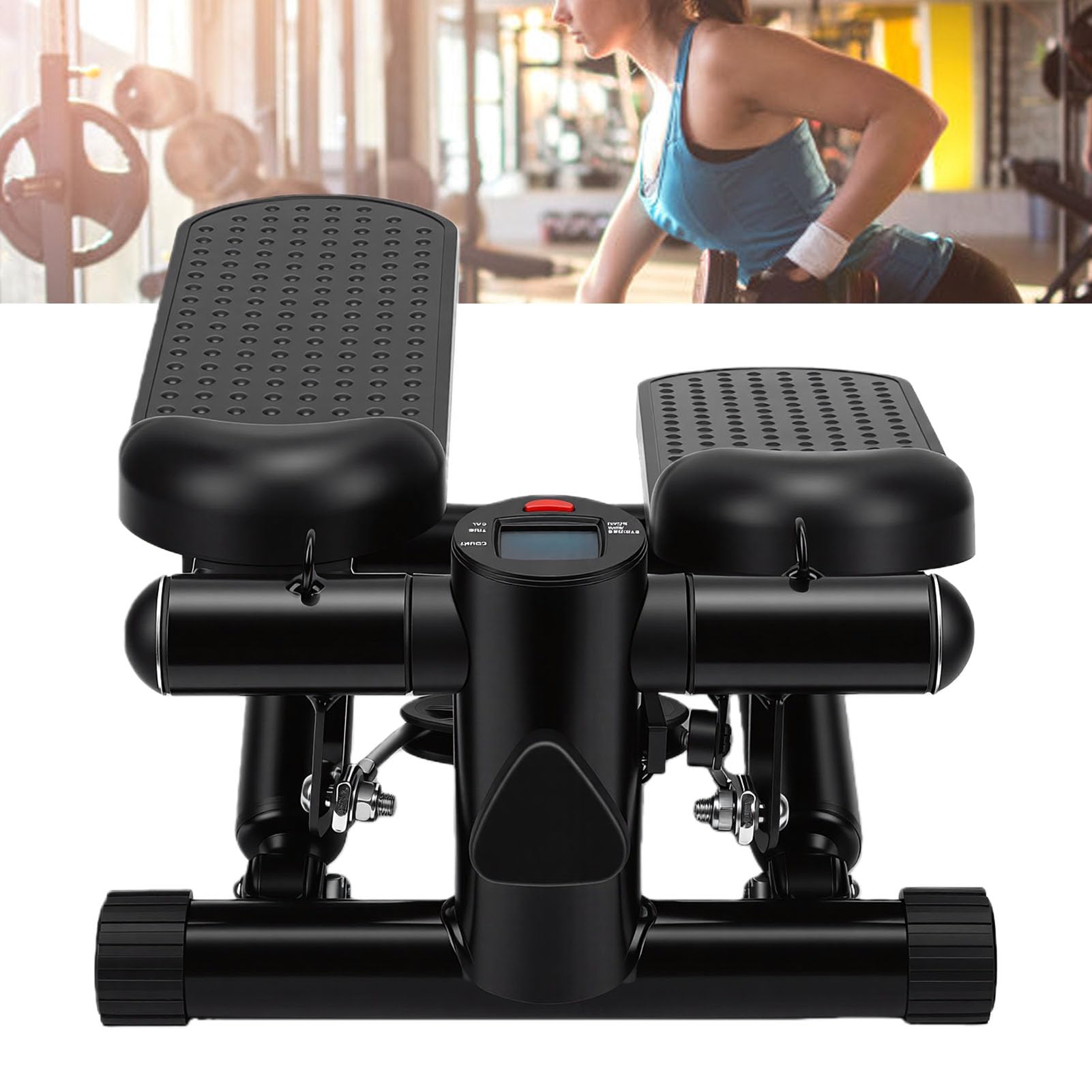Stepper Fitness Idraulico Silenzioso con Regolazione a Tre Livelli, Macchina per Allenamento Step Tipo Scale con Bande, Schermo LED per Casa