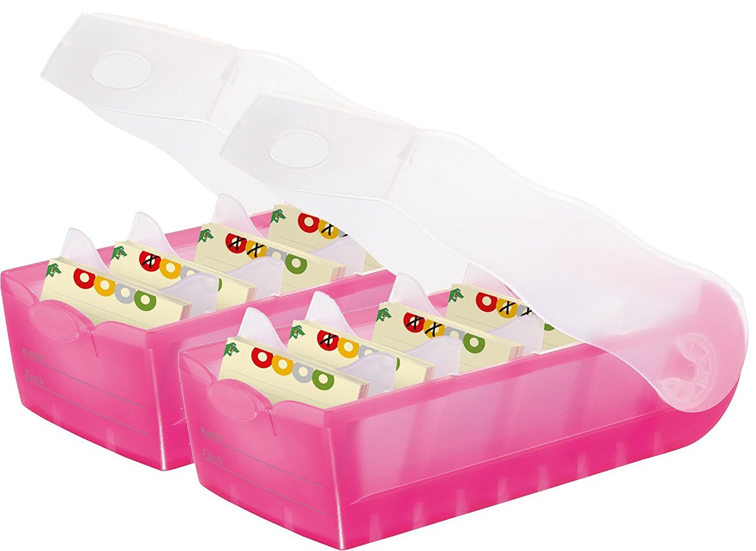 Han Croco Index Card Box DIN A8 Landscape, With 100 Cards with 5 Support Plates, 2er Set | transluzent pink, 1