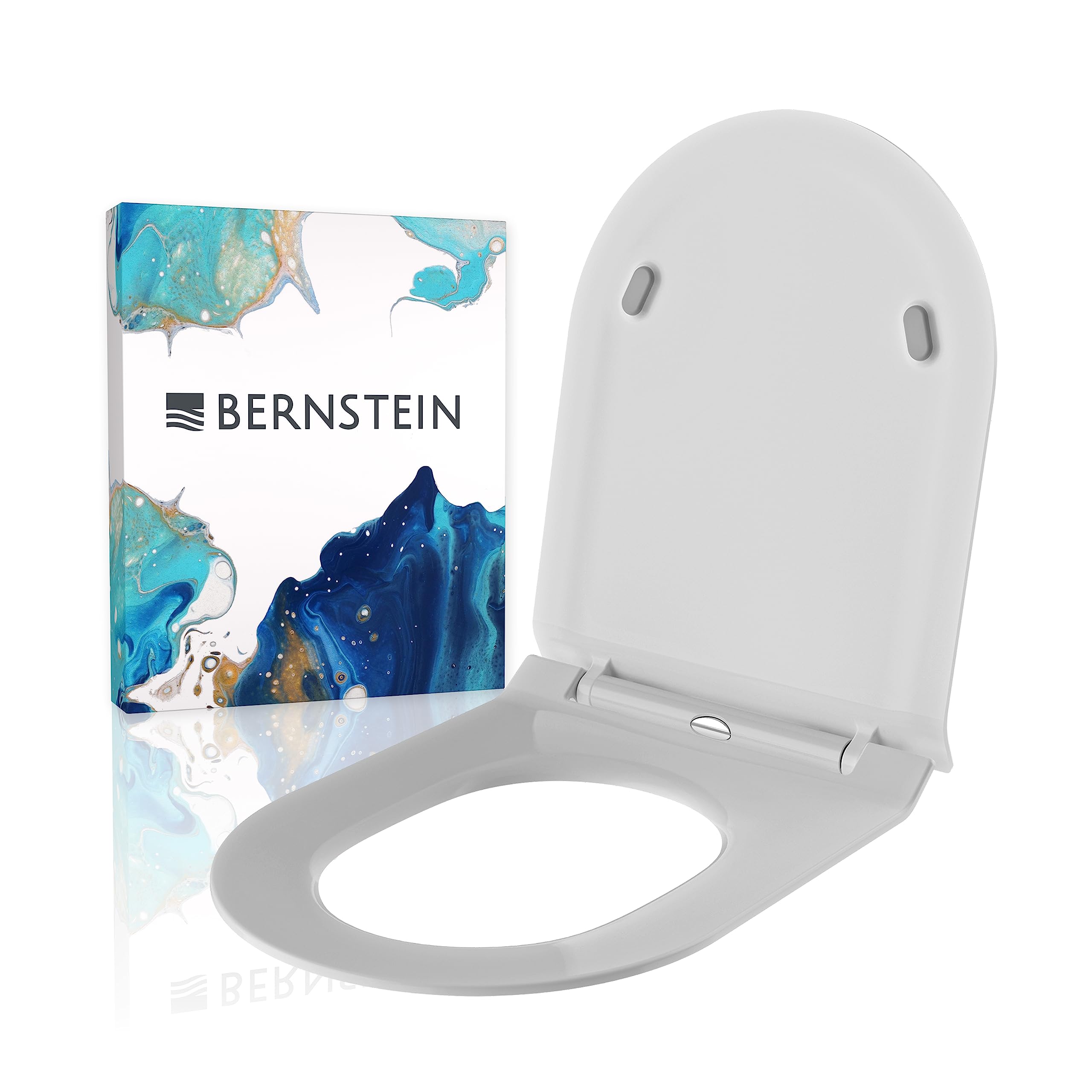 BERNSTEIN Abattant WC Plat Lunette toilettes fermeture amortie, Couvercle ovale dégagement rapide Blanc 46x36x5cm, Résistant chocs & rayures, Universel, Plastique Thermodurci Antibactérie - U2019