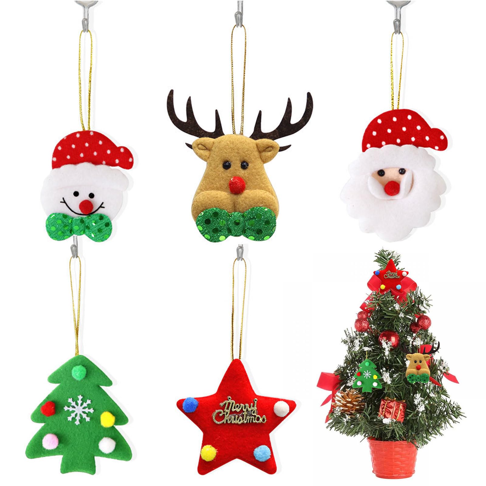 Colgantes de árbol de Navidad de Fieltro, Adornos Arbol Navidad, Decoración para árbol de Navidad, Adornos navideños Hechos a Mano, decoración para Colgar en el hogar, la Puerta o la Pared,5pcs