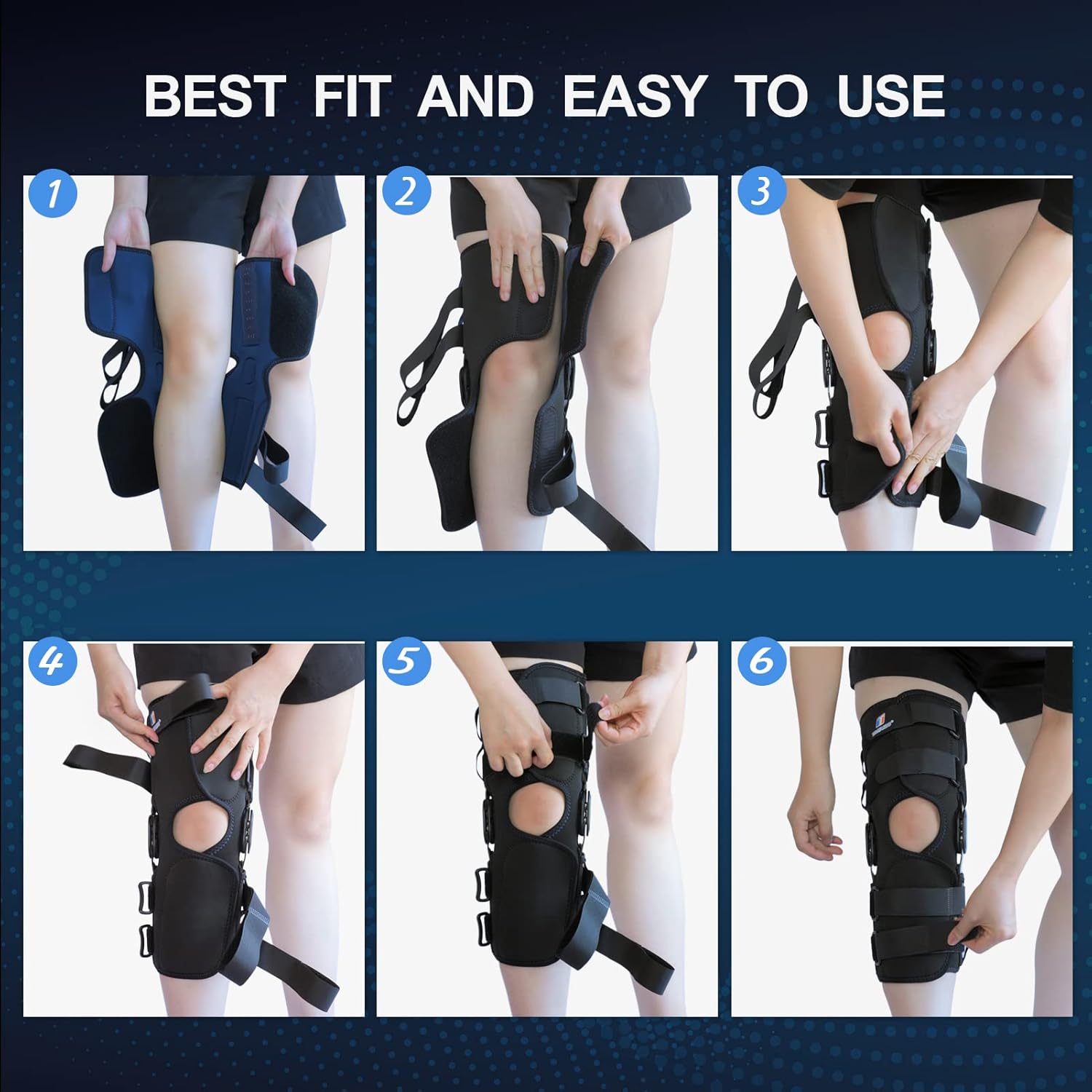 16inch Tall Hinged Knee Brace with Full Support,4 Compression Straps,2 Metal Stabilizers,Breathe Air Spacer Wrap for Knee Pain Relief,ACL,Arthritis,Meniscus(XL fit Upper 25.5-28.5"/Lower 16.5-20") - Image 5