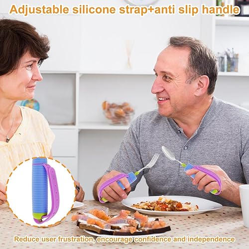 Miniatura 3 de Utensilios adaptativos, utensilios con peso para temblores de manos, parkinson, ancianos, utensilios de artritis con asas antideslizantes para