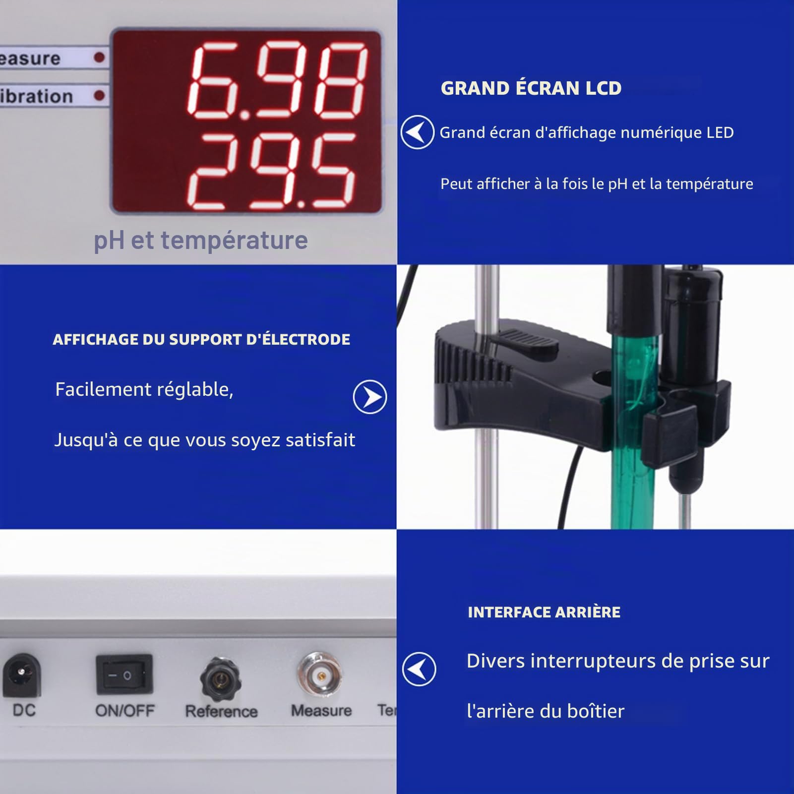 SIXRUN PH-mètre de Laboratoire de Paillasse PH-mètre de Laboratoire d'étalonnage Automatique de Haute Précision pour Aquarium Fish Tank Piscine PH Meter (Prise UE 230V)