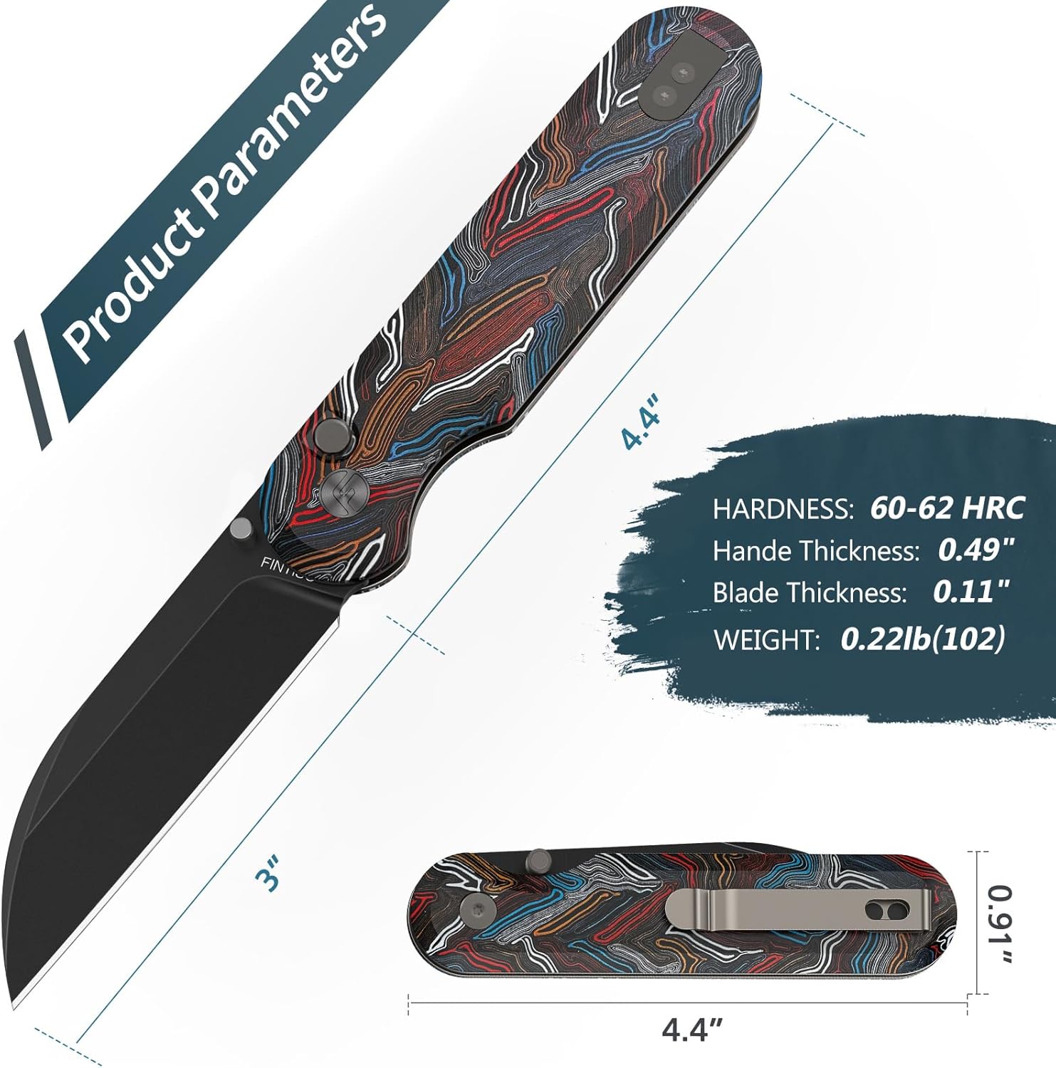 FINTISO Pocket Knife, 3" 14C28N Blade with Titanium EDC Knife with Colorful G10 Handle, Perfect for Outdoor Camping, Hunting, Hiking, Outdoor Activities, Parrot Series