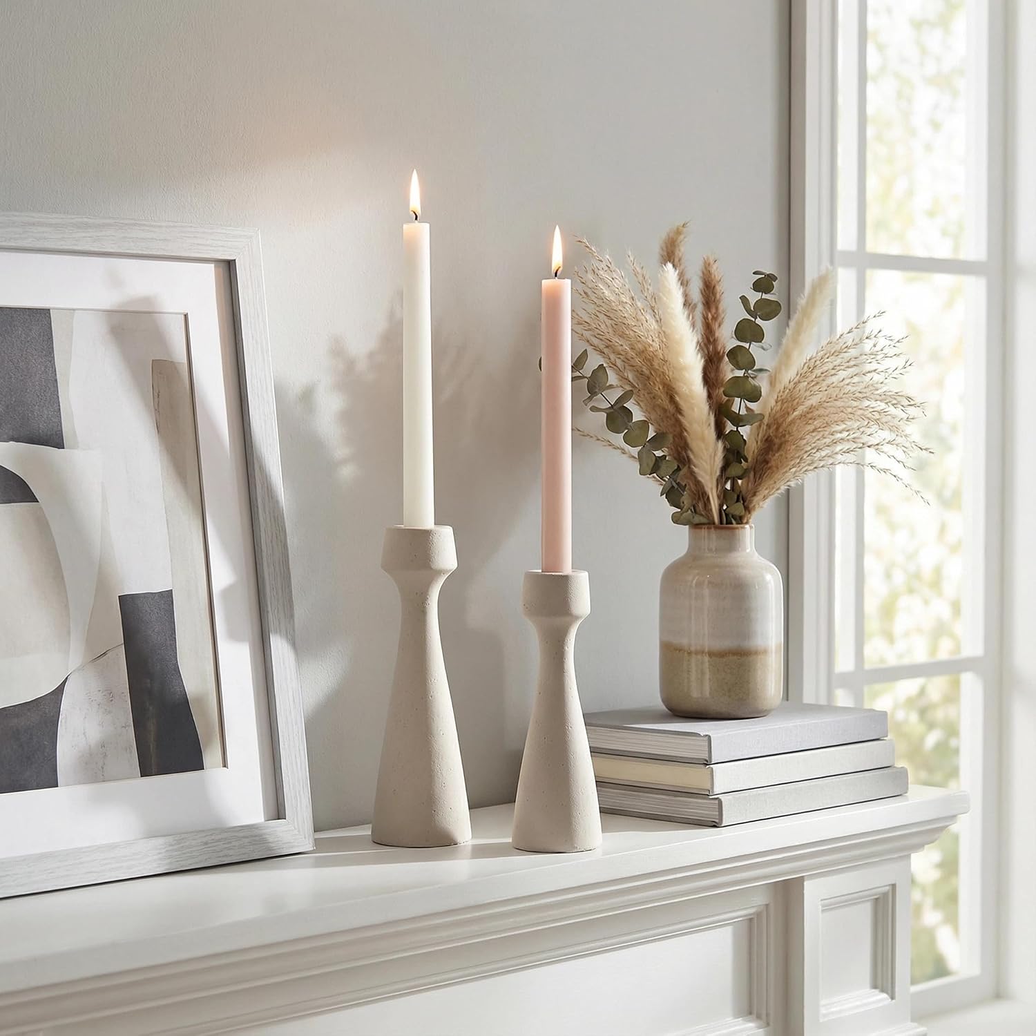 Modern Ceramic Candle Stick Holders Set of 2,Decorative Candlestick Holders
