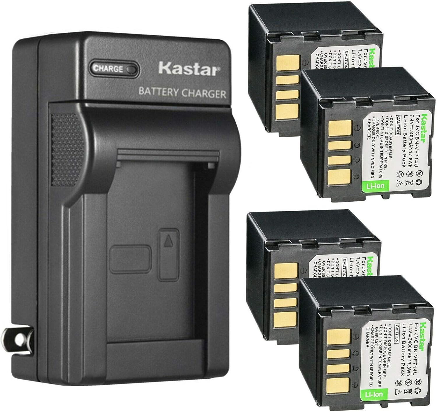 Kastar 4-Pack Battery and AC Wall Charger Replacement for JVC GZ-MG37 GZ-MG37AA GZ-MG37AG GZ-MG37AH GZ-MG37AS GZ-MG37E GZ-MG37EK GZ-MG37EX GZ-MG37EY GZ-MG37EZ GZ-MG37U GZ-MG37US GZ-MG39 GZ-MG39AA