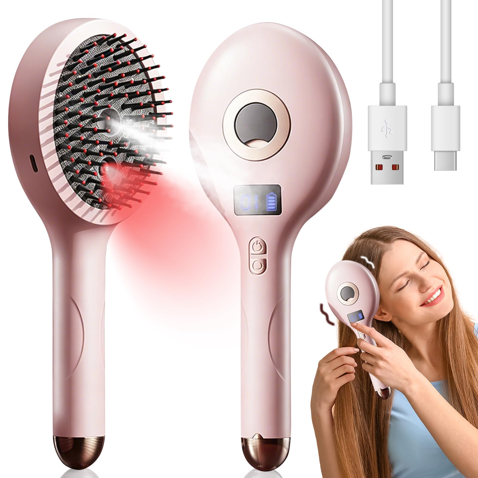 Masajeador de cabeza eléctrico, 3 en 1, cepillo de masaje para el cuero cabelludo eléctrico y aplicador de aceite para el cabello, cepillo eléctrico de masaje de cabeza con vapor y luz roja, cabina de