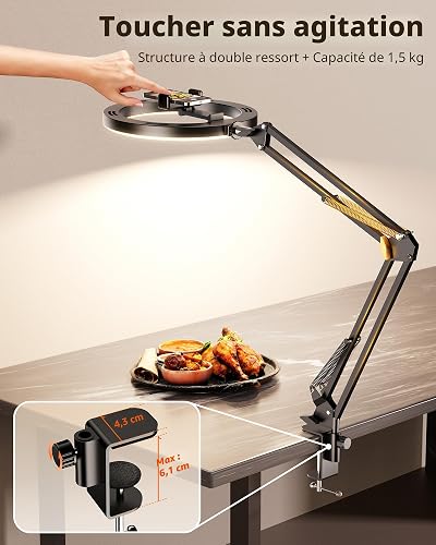 LUXSURE Luce ad Anello con Supporto Cellulare per Video dall'alto, 10'' Ring Light da Tavolo con Braccio Flessibile e Telecomando Bluetooth per Telefono per Registrazione Video, Cucina, Live Streaming - 4