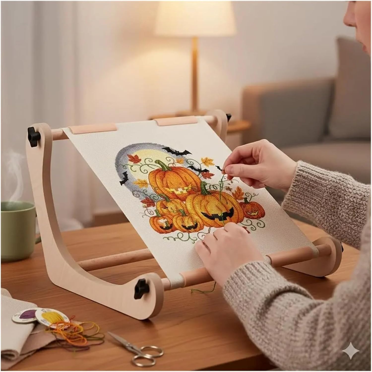 Embroidery Frame Stand Adjustable Wood Embroidery Hoop Stand for Lap Table Frame Cross Stitch Holder