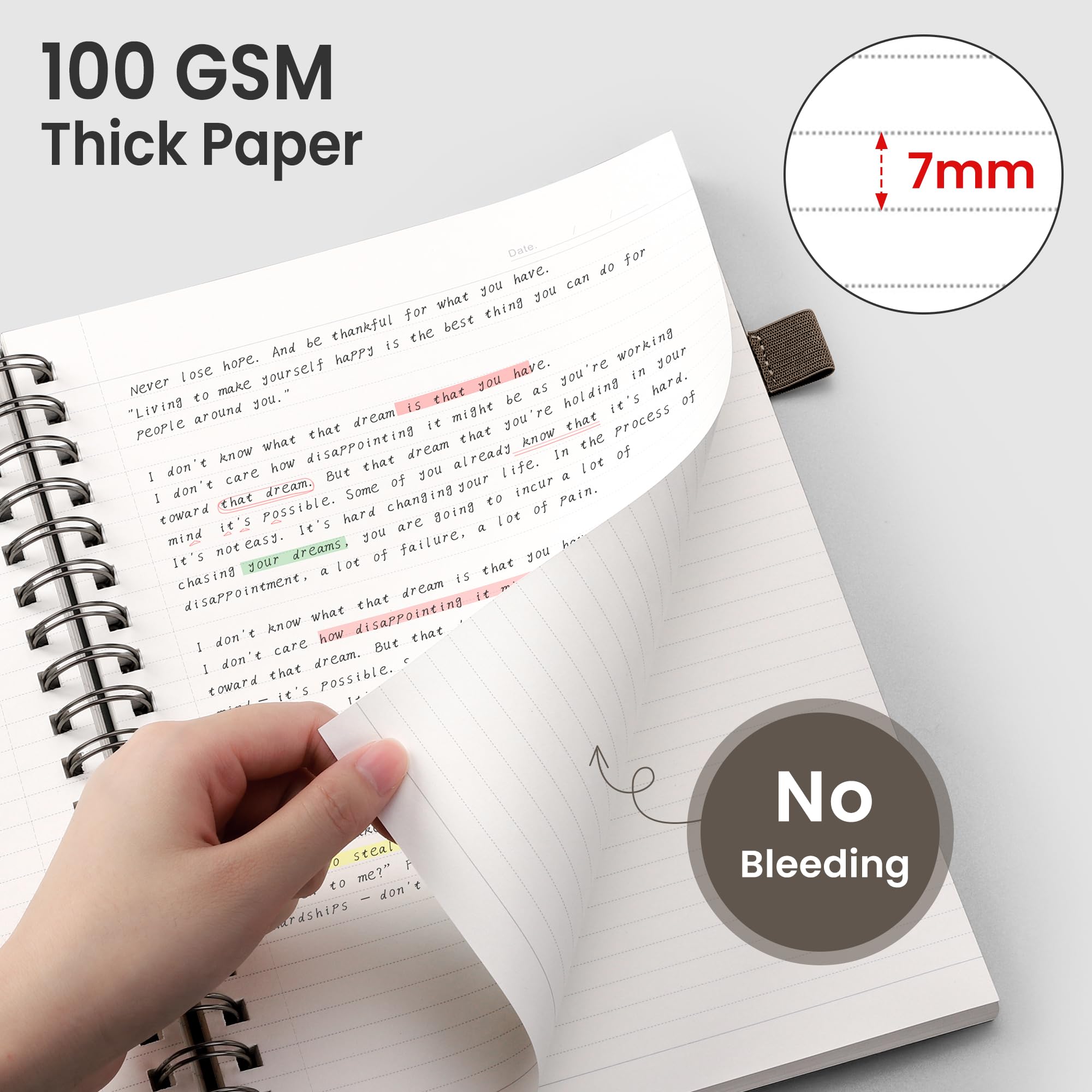EMSHOI Quaderno a spirale A4, 28,4 x 21 cm, a righe, 300 pagine/150 fogli, pagine perforate facili da strappare, carta spessa 100 g/m², copertina morbida impermeabile, scuola, lavoro, scrittura, caffè