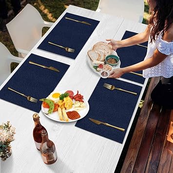 Table Placemats Set of 1,Modern Navy Blue Cowhide Heat-Proof Washable Place Mat,Classic Leather Texture Linen Placemat for Kitchen Dining Holiday Party Banquet Tables