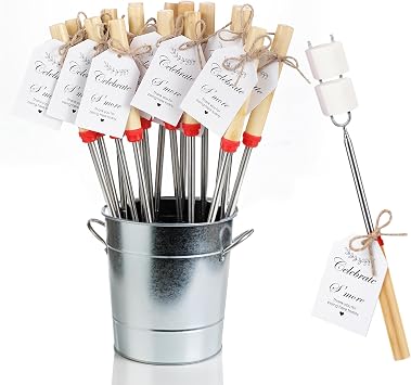 24 Sets Smores Sticks Kit Extendable Roasting Cotton Candy Sticks for Fire Pit Camp Bachelorette Decorations One Happy Camper Birthday Party Favor for Wedding Camping Campfire Bonfire Supplies