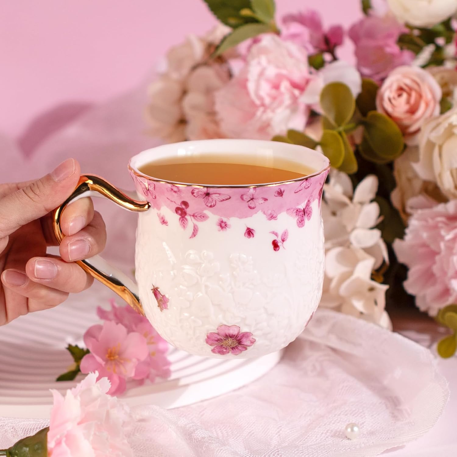 KAMMAK Coffee Mugs Ceramic Novelty Cups 16oz Porcelain Tea Cups Set of 2 Large Cappuccino Mugs with Handle Espresso Mug for Hot Cocoa, Latte, Breakfast Cereal, Americano (Butterfly) - Image 3