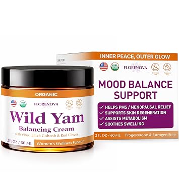 Organic Wild Yam Cream for Womens Midlife Wellness, 2 fl oz | Skin Nourishment and Calm Wellness Support, For Women, Vitex, Red Clover and Black Cohosh, Organic Balm, Wild Yam Cream