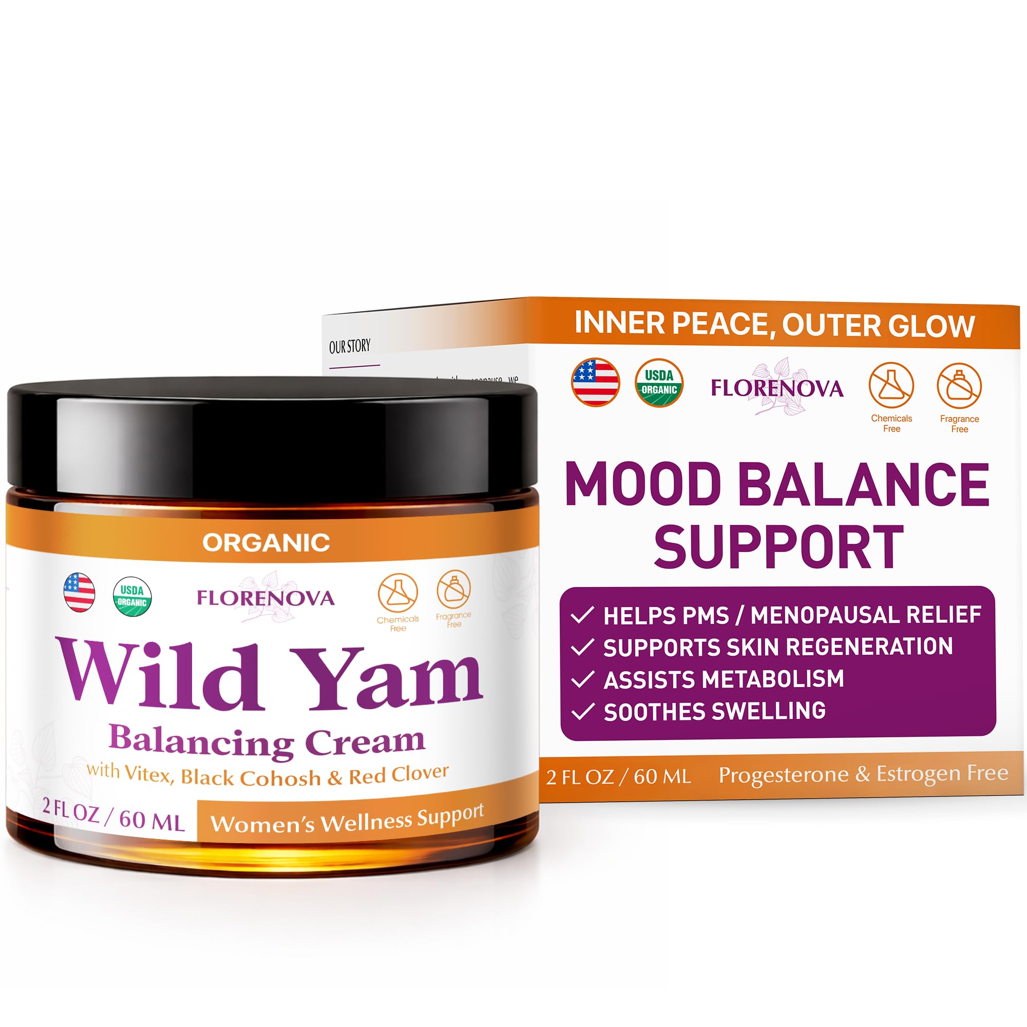 Organic Wild Yam Cream for Women’s Midlife Wellness – Skin Nourishment & Emotional Stability – Wild Yam Cream Organic Formula with Black Cohosh, Vitex Red Clover, Vitamins, & Minerals – 2Fl oz