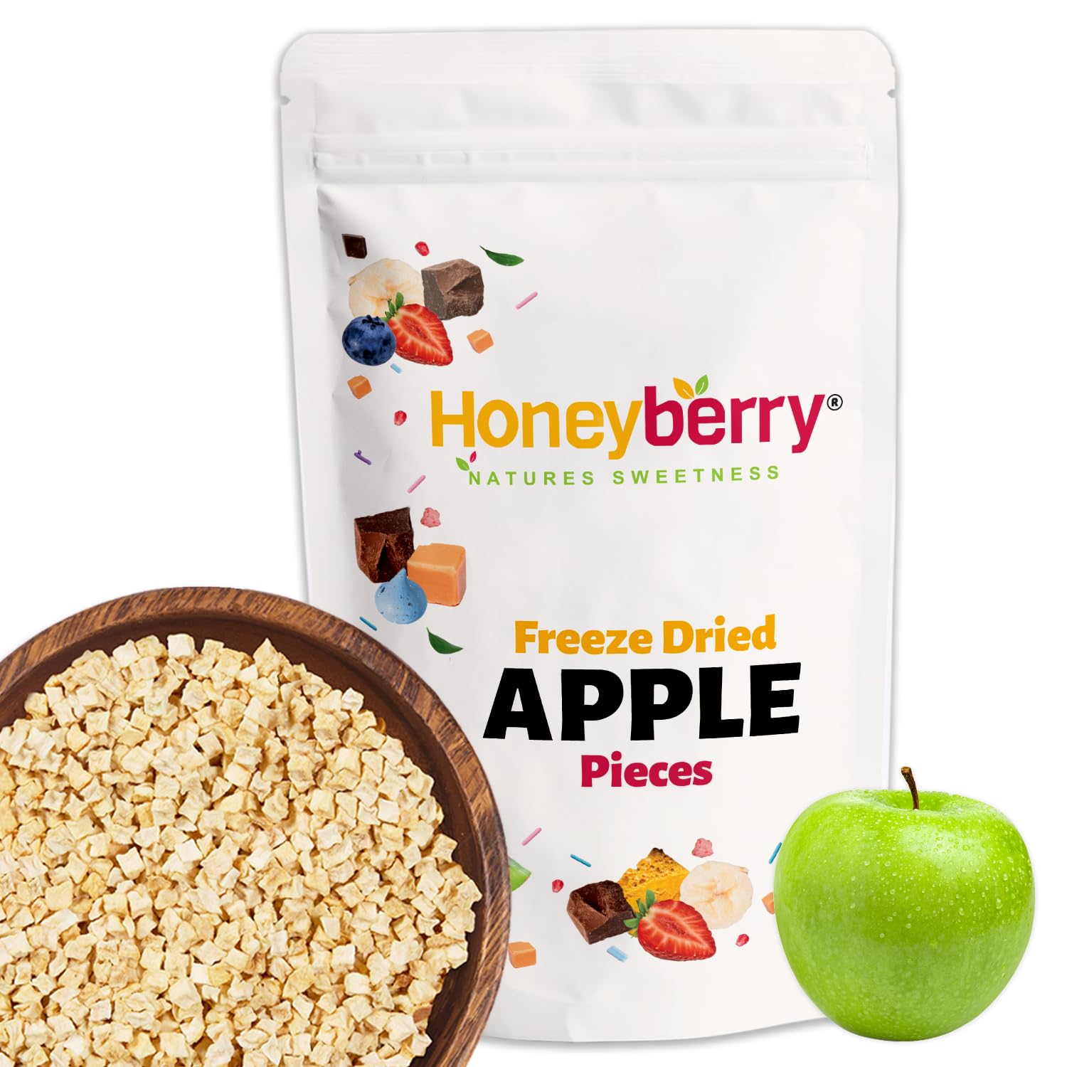 Freeze Dried Apple Pieces 100g - Dehydrated Apple Crunch Bits - Unsweetened Fruit Chunks Perfect as a Snack, Sprinkles or Emergency Food - Vegan Friendly and Gluten Free Snack Bites for Kids