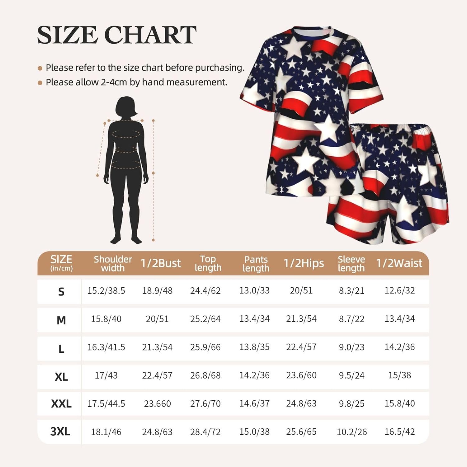 American Flag Stars Stripes Print Cute Short Sleeve Pajama Set For Women Casual Loungewear With Pockets Four Seasons S-3xl Black