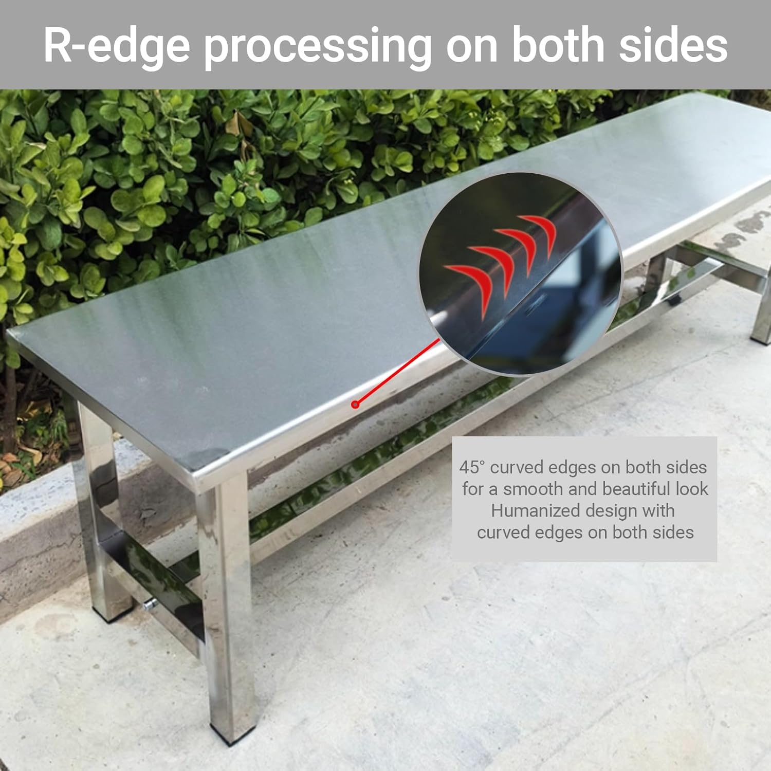 304 Stainless Steel Outdoor Patio Bench,Weatherproof Garden Benches,All-Weather Porch Backless Chair,R-shaped corner treatment,660 Lbs Load-Bearing Capacity(100*35*45cm/39.4*13.8*17.7in)