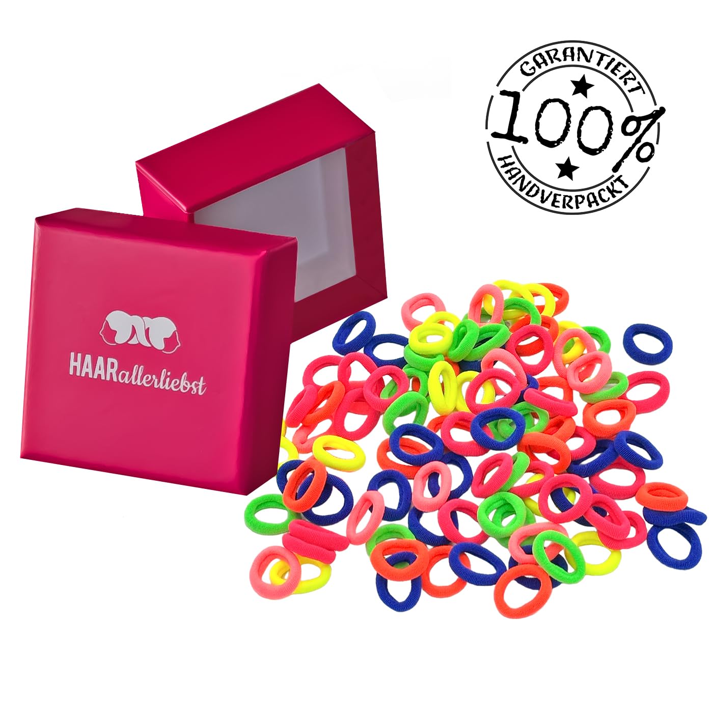 HAARallerliebst® Pack of 100 Colourful 20 mm Small Hair Bobbles for Girls, Mini Baby Scrunchies with Storage Box - Image 3