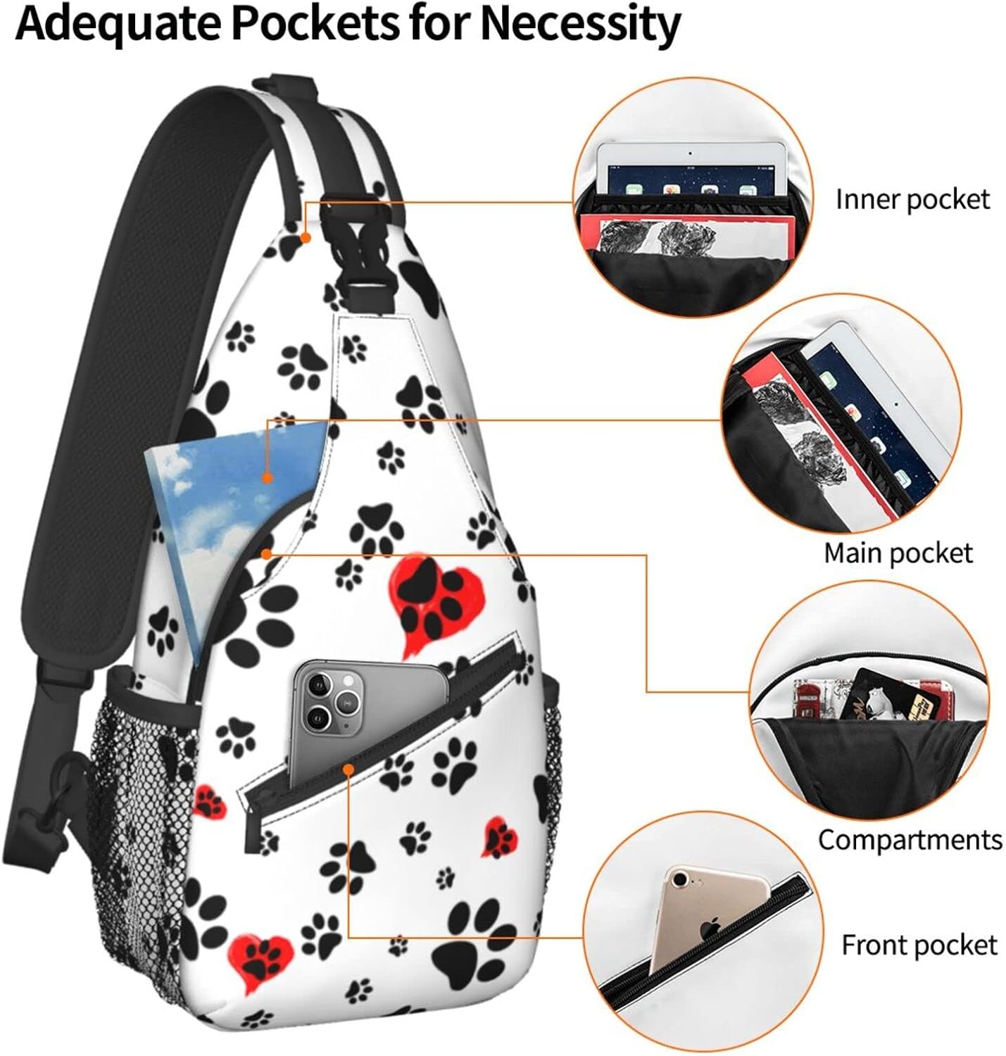 Dog Paws Print Sling Bag Crossbody Backpack For Women Men Hiking Travel Shoulder Pouch Small Daypack Casual One Strap Pack Lightweight Cross Chest Bag - Image 4