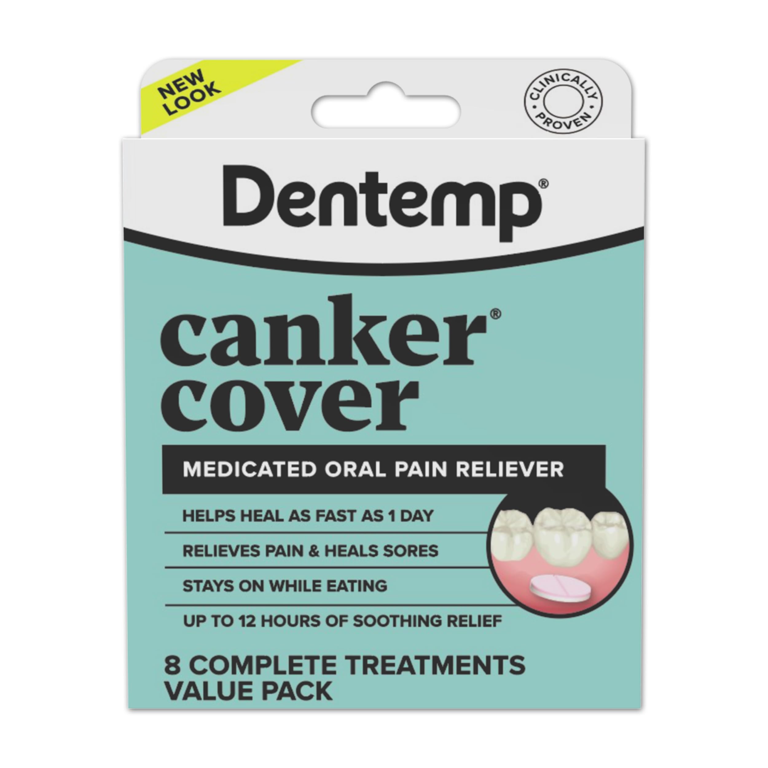 Dentemp Canker Cover - Canker Sore Medicine Pain Reliever (8 Count) - Canker Sore Treatment to Relieve Canker Pain, Mouth Sores & Mouth Irritation - Fast Acting Canker Sore Relief Tablets for Adults