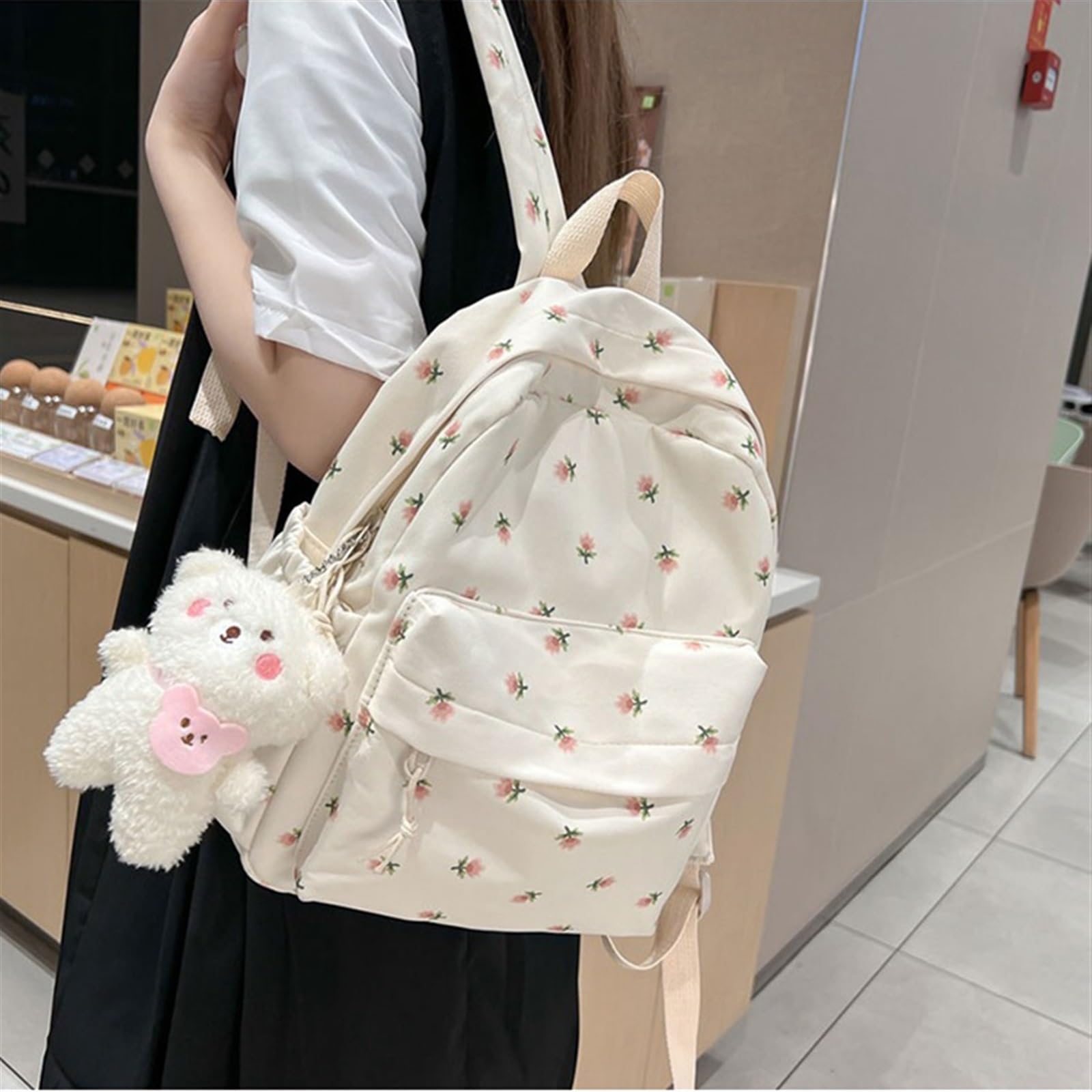 XHAXHI Borsa da Scuola Piccola a Fiori for Ragazze Adolescenti Zaino Floreale Kawaii for Ragazze Studentesse Estetiche Zaini for Ragazze Mini Bookbag Carini (Color : White, Size : 25 * 12 * 31cm