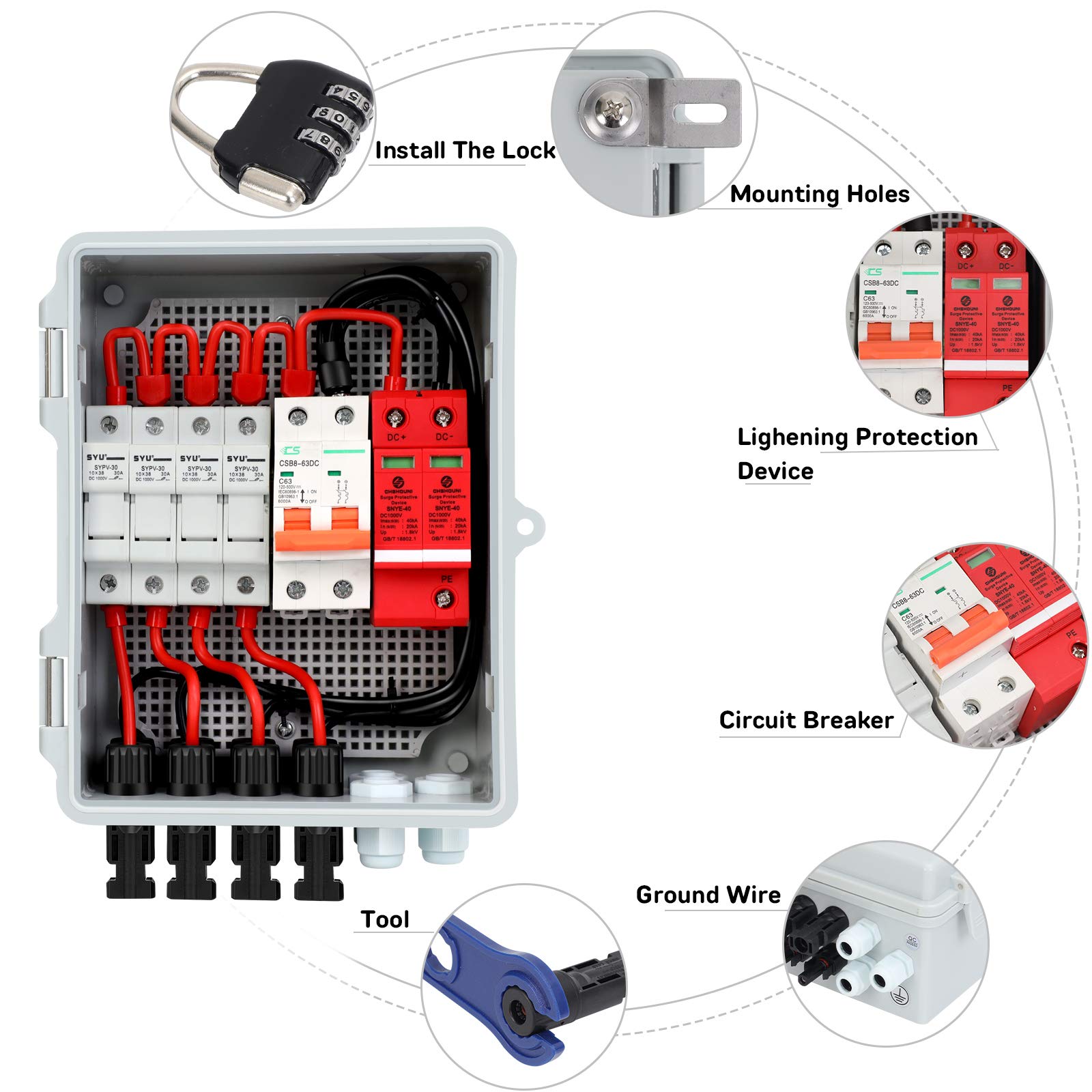 PolyEnergy PV Combiner Box 4 String With15A Rated Current Fuse, 63A