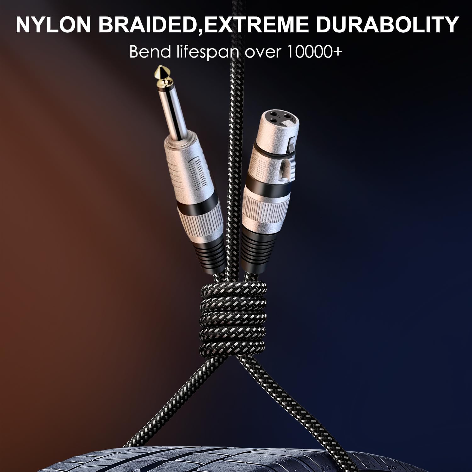 XLR Female to 1/4 Inch TS Cable 3 FT, Nylong Braided XLR 3 Pin Female to 6.35mm TS Male Unbalanced Interconnect Wire Mic Cord for Dynamic Microphone (Pure Copper Conductors)