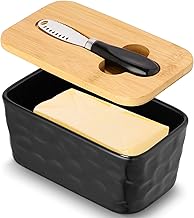 Porcelain Butter Dish Container, Butter Dish with Lid and Knife for Countertop, Large Ceramic Butter Storage with Sealing Covered (Black)
